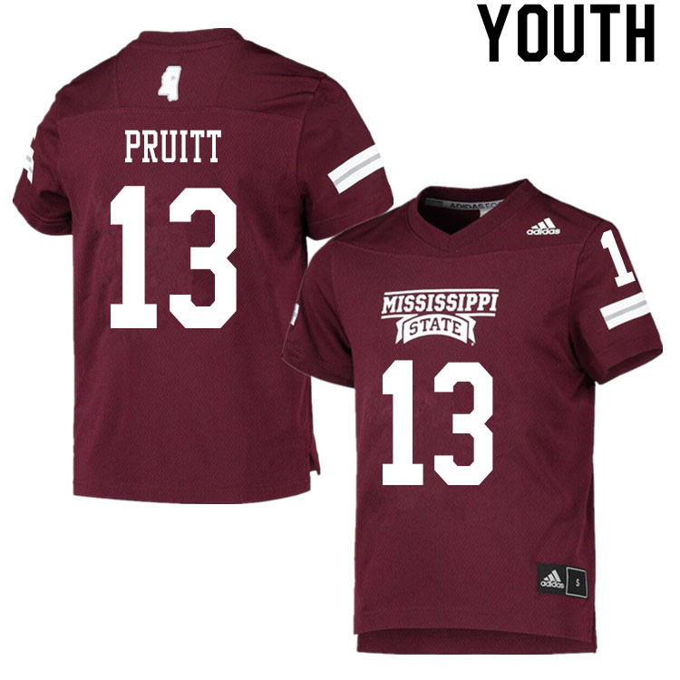 Youth #13 Kyziah Pruitt Mississippi State Bulldogs College Football Jerseys Sale-Maroon - Click Image to Close
